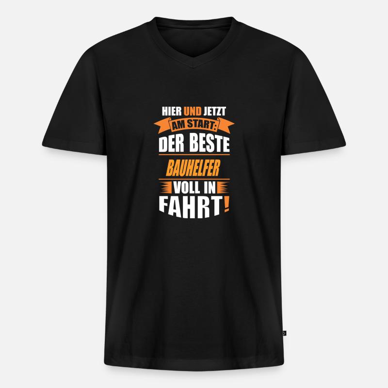 BAUHELFER - Männer Premium Bio T-Shirt mit V-Ausschnitt - Schwarz