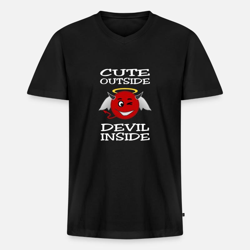 Cute Outside - Devil Inside - Männer Premium Bio T-Shirt mit V-Ausschnitt - Schwarz