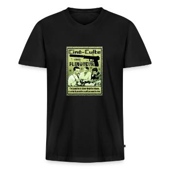 c'est jamais bon de laisser dormir les créances - T-shirt encolure en V Premium bio Homme - noir - Devant - Nico (187cm)