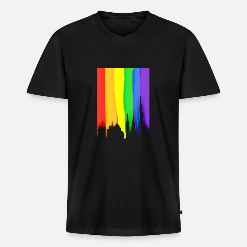 RAINBOW DRIP LGBTQ+ PRIDE - Männer Premium Bio T-Shirt mit V-Ausschnitt - Schwarz