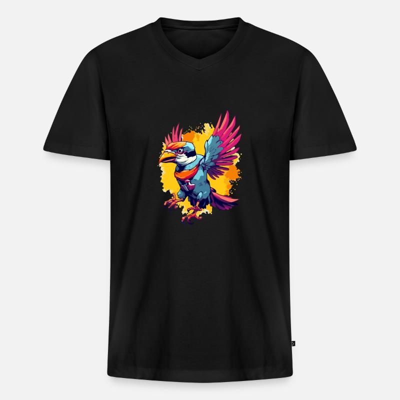 Pilu, der bunte Vogel - Männer Premium Bio T-Shirt mit V-Ausschnitt - Schwarz