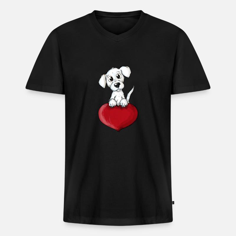 Hund Herz - Männer Premium Bio T-Shirt mit V-Ausschnitt - Schwarz