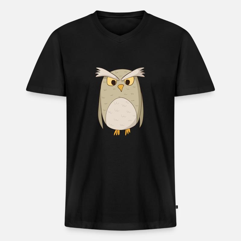 Eule Kauz - Männer Premium Bio T-Shirt mit V-Ausschnitt - Schwarz