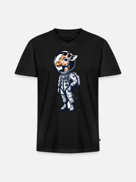 Cute Giraffe Astronaut - Men's Premium Organic T-shirt with V-neck - black