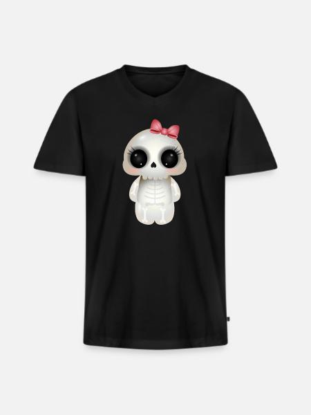 cute skull with pink bow - Men's Premium Organic T-shirt with V-neck - black