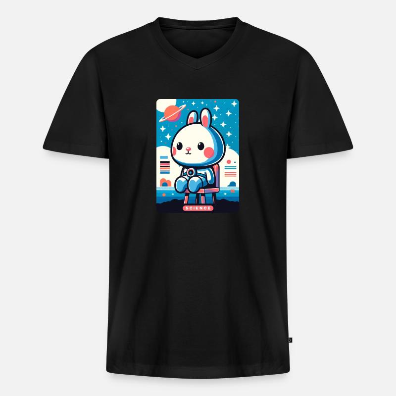 Space Explorer Bunny - Männer Premium Bio T-Shirt mit V-Ausschnitt - Schwarz