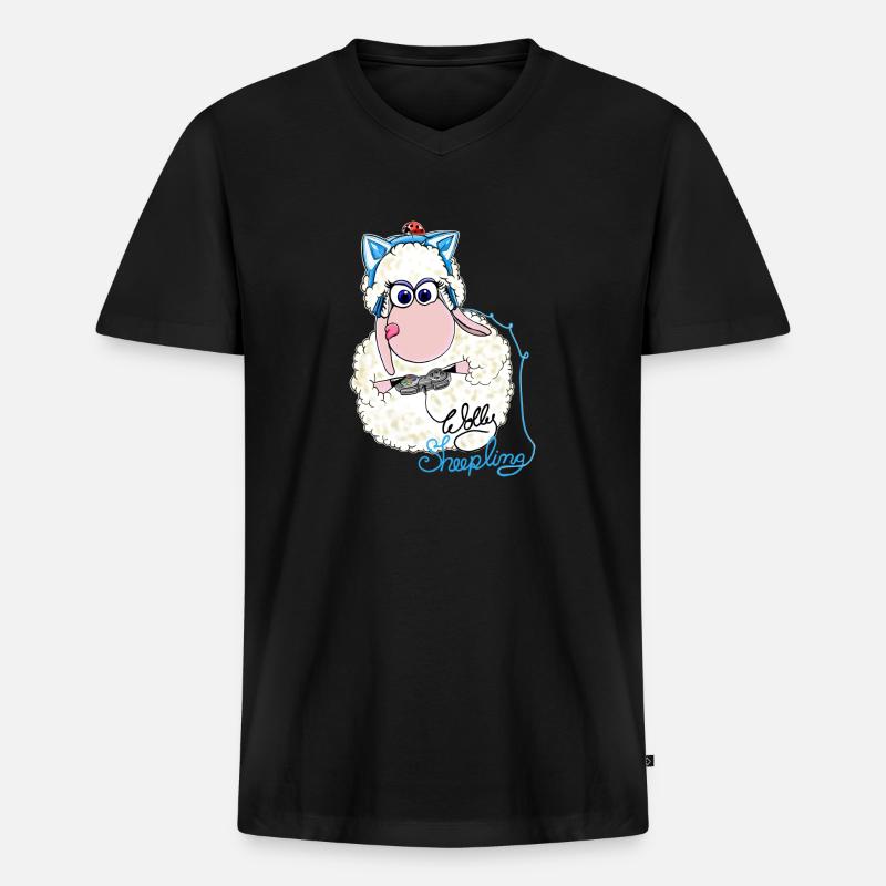 Wolly Sheepling zockt - Männer Premium Bio T-Shirt mit V-Ausschnitt - Schwarz