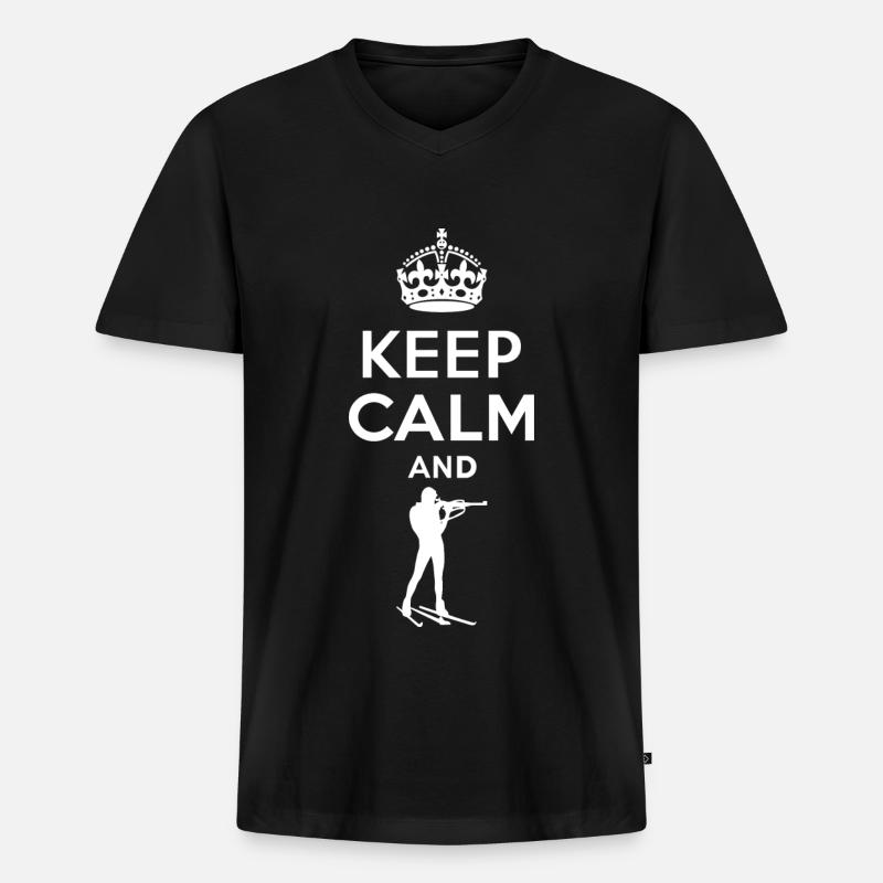 Keep Calm - Biathlon - Männer Premium Bio T-Shirt mit V-Ausschnitt - Schwarz