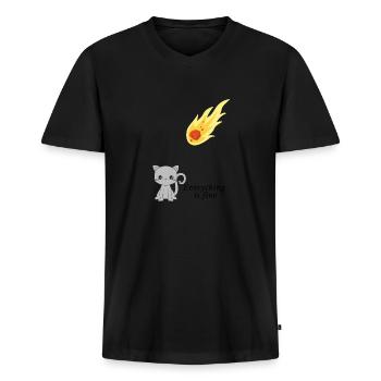 Chat chat chat météorite amoureux de chat drôle mignon - T-shirt encolure en V Premium bio Homme - noir - Devant - Nico (187cm)