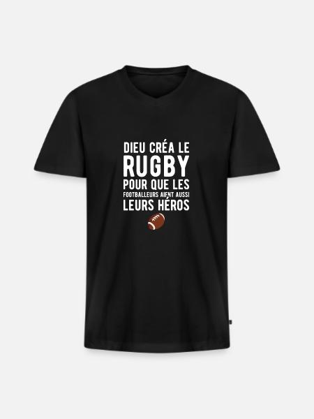 Dieu créa le rugby humour - T-shirt encolure en V Premium bio Homme - noir