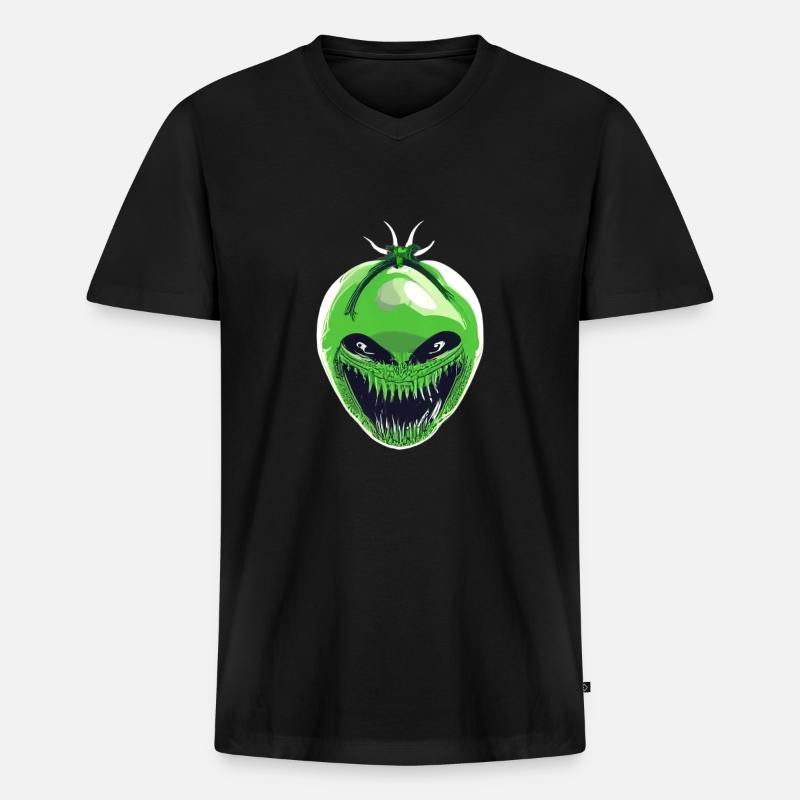 Grüne Xenomorph-Tomate - Männer Premium Bio T-Shirt mit V-Ausschnitt - Schwarz