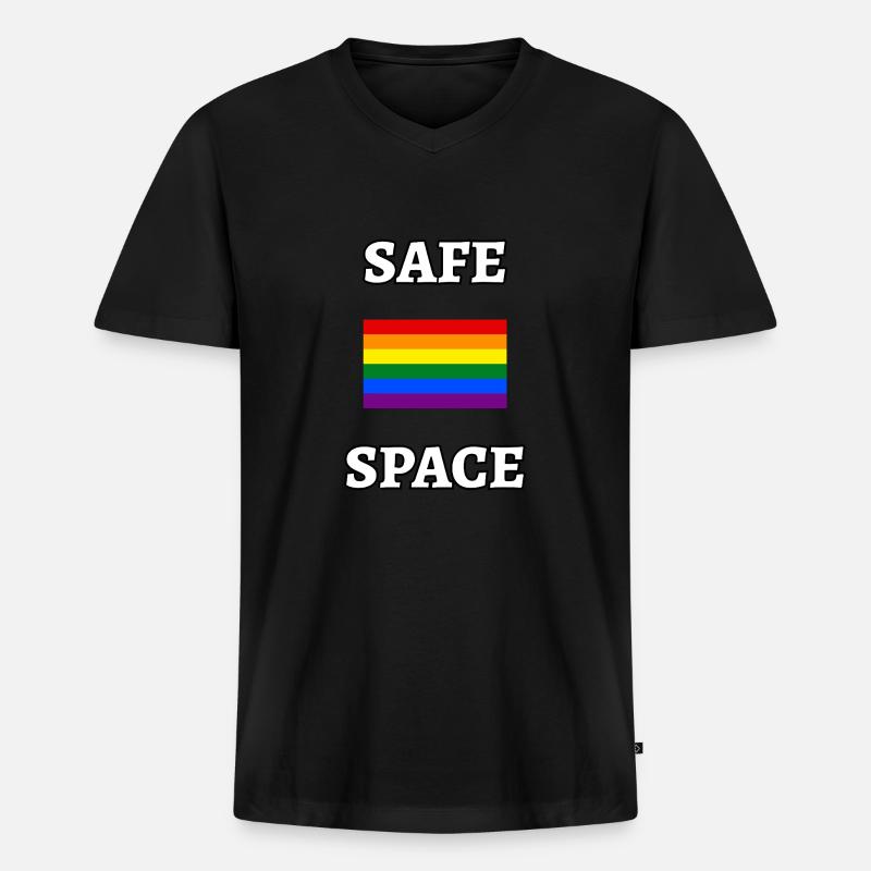 SAFE SPACE LGBT Regenbogen-Flagge - Männer Premium Bio T-Shirt mit V-Ausschnitt - Schwarz