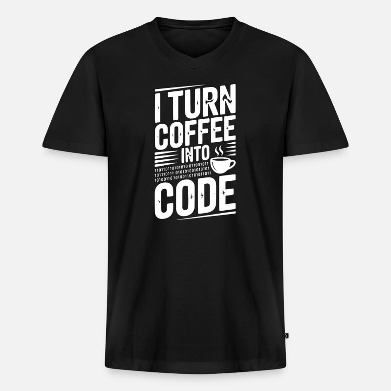 Ich verwandle Kaffee in Code - Männer Premium Bio T-Shirt mit V-Ausschnitt - Schwarz