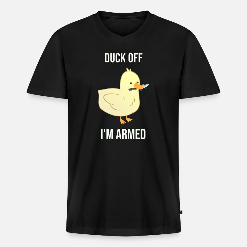 Duck dich weg, ich bin bewaffnet - Männer Premium Bio T-Shirt mit V-Ausschnitt - Schwarz