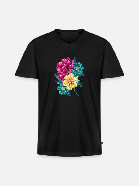 Blumenstrauß - Männer Premium Bio T-Shirt mit V-Ausschnitt - Schwarz