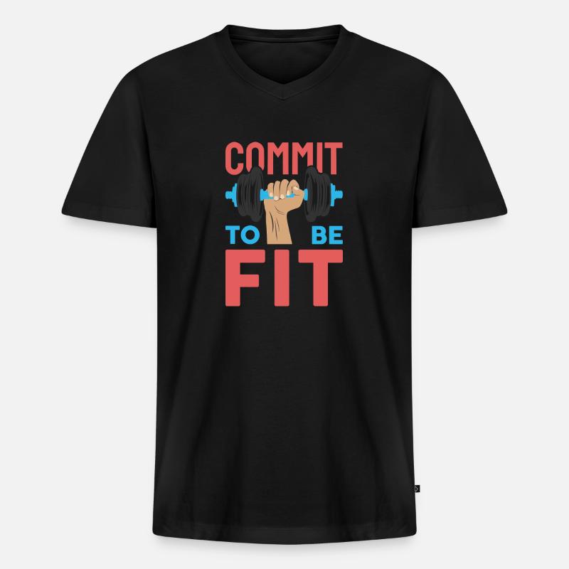 commit to be fit - Männer Premium Bio T-Shirt mit V-Ausschnitt - Schwarz