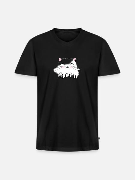 Meow - Männer Premium Bio T-Shirt mit V-Ausschnitt - Schwarz