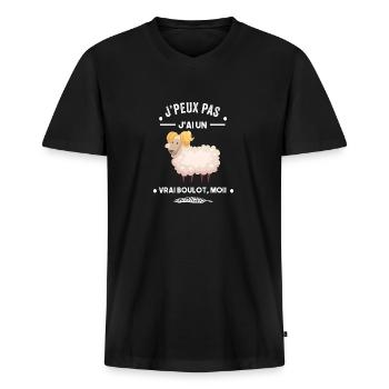 j'ai un vrai boulot moi ! moutons , agriculteur - T-shirt encolure en V Premium bio Homme - noir - Devant - Nico (187cm)