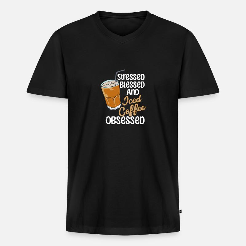 Iced Coffee Obsessed - Männer Premium Bio T-Shirt mit V-Ausschnitt - Schwarz