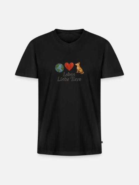 Leben Liebe Tiere - Männer Premium Bio T-Shirt mit V-Ausschnitt - Schwarz
