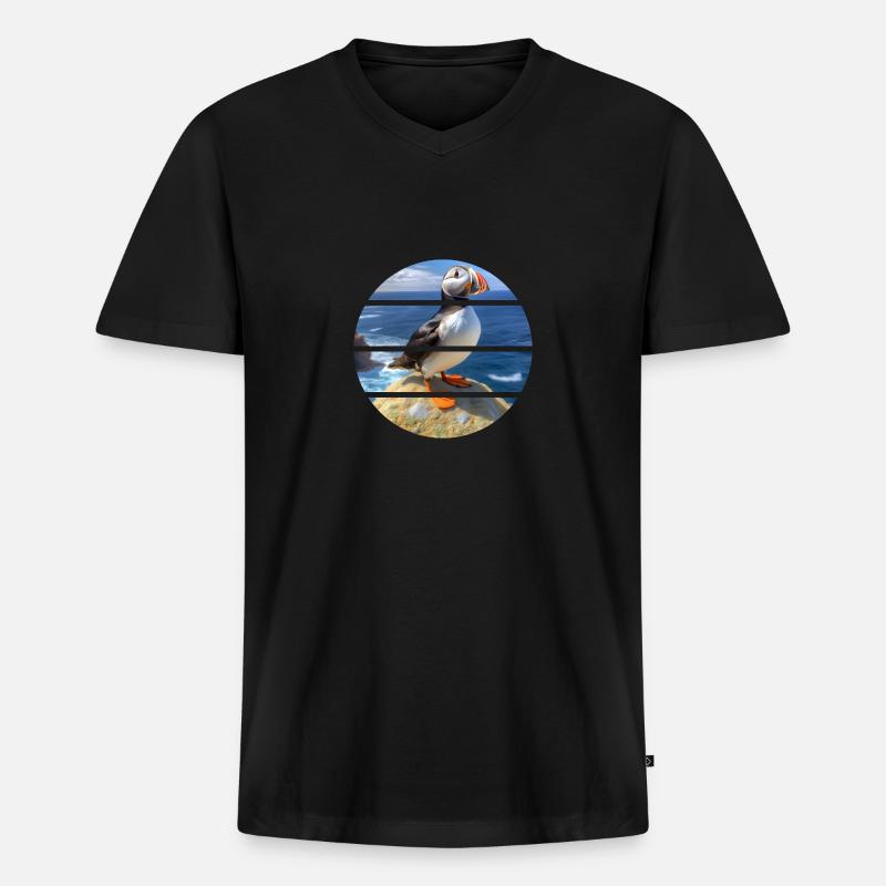 Puffin on a cliff - Männer Premium Bio T-Shirt mit V-Ausschnitt - Schwarz