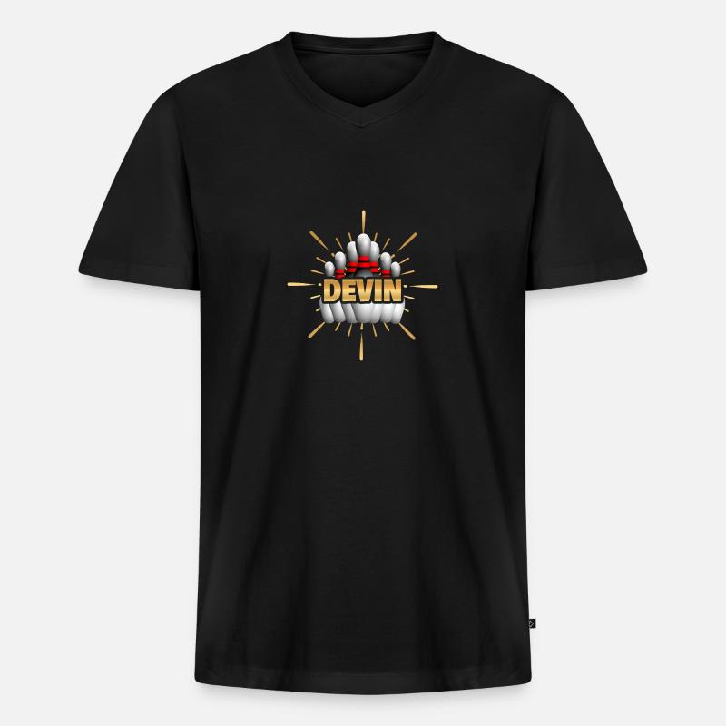 Devin als Bowling - Männer Premium Bio T-Shirt mit V-Ausschnitt - Schwarz