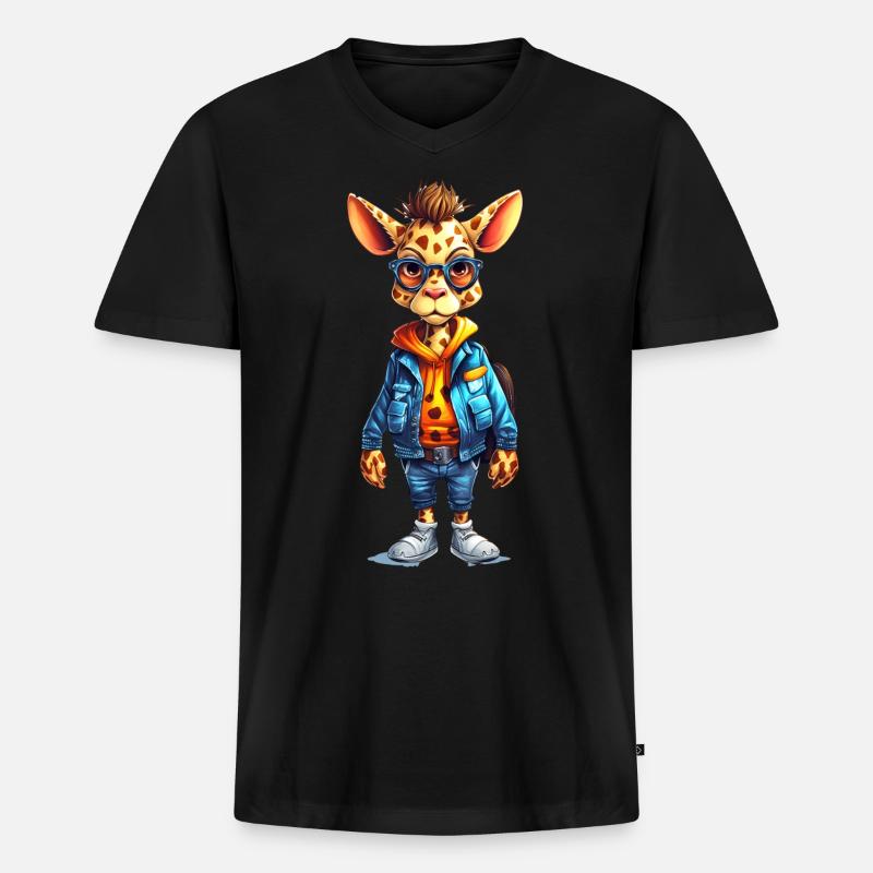 Cute Giraffe Cartoon - Männer Premium Bio T-Shirt mit V-Ausschnitt - Schwarz