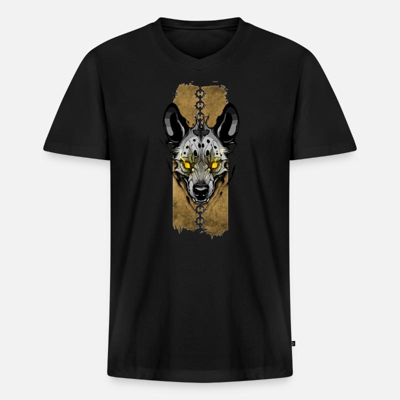 Wachsame Hyäne - Männer Premium Bio T-Shirt mit V-Ausschnitt - Schwarz