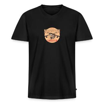 Vacances de pêche Voyage de pêche en Norvège Lofoten - T-shirt encolure en V Premium bio Homme - noir - Devant - Nico (187cm)
