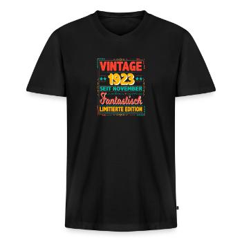 November 1923 Vintage Fantastic 100 Years Man - Men's Premium Organic T-shirt with V-neck - black - Front - Nico (187cm)
