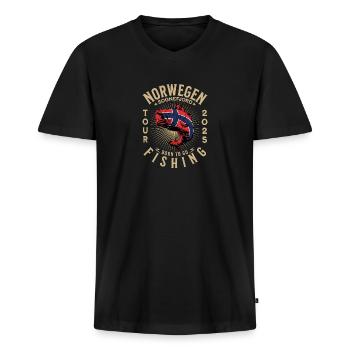 Norwegen Sognefjord Fishing Tour 2025 - Männer Premium Bio T-Shirt mit V-Ausschnitt - Schwarz - Vorne - Nico (187cm)