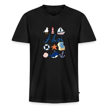Ahoi maritim Design - Männer Premium Bio T-Shirt mit V-Ausschnitt - Schwarz - Vorne - Nico (187cm)