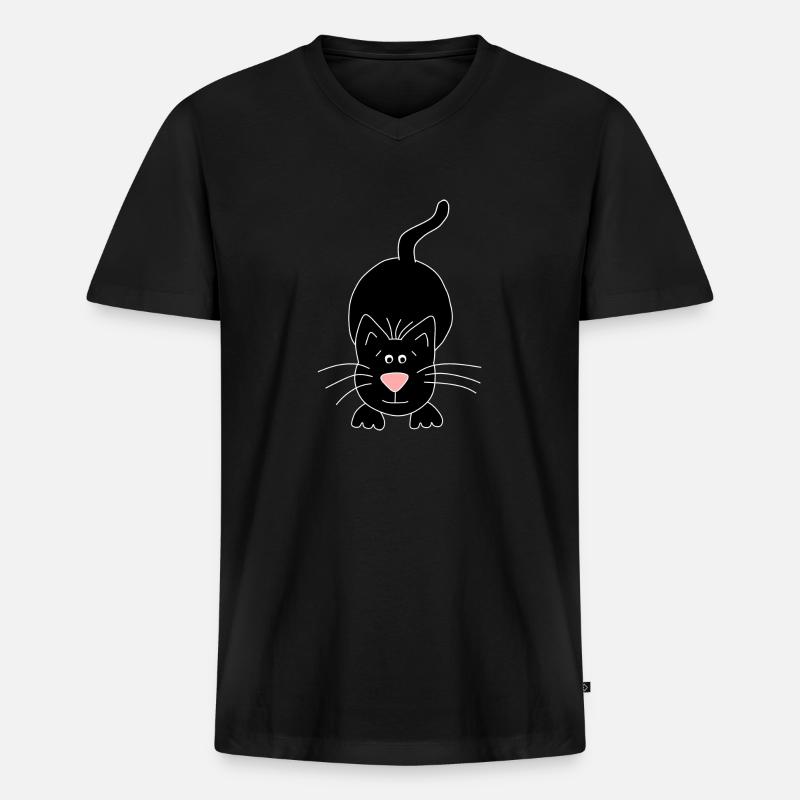 schwarze Katze - Männer Premium Bio T-Shirt mit V-Ausschnitt - Schwarz