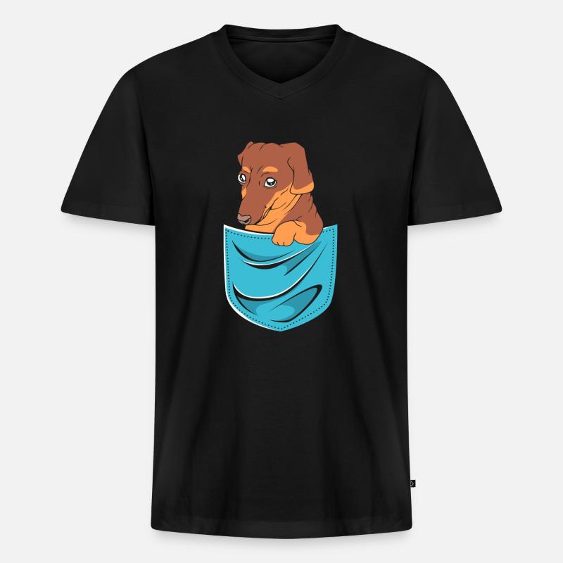 Dackel - Männer Premium Bio T-Shirt mit V-Ausschnitt - Schwarz