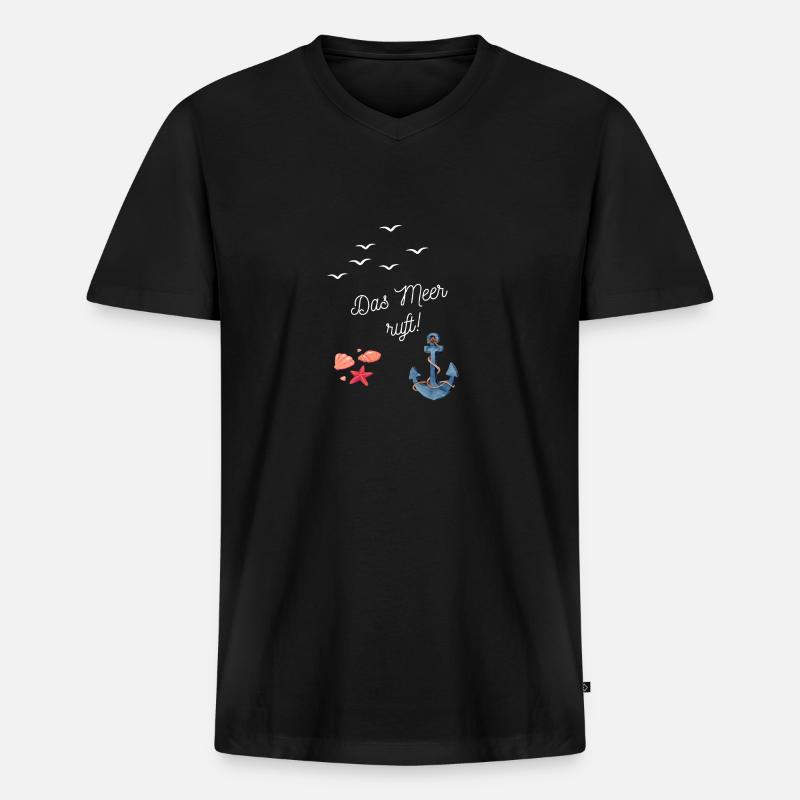 Das Meer ruft - Männer Premium Bio T-Shirt mit V-Ausschnitt - Schwarz