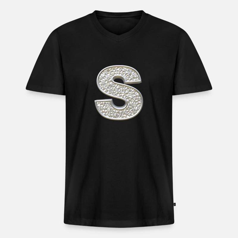 S, letter, initial, monogram, - Männer Premium Bio T-Shirt mit V-Ausschnitt - Schwarz