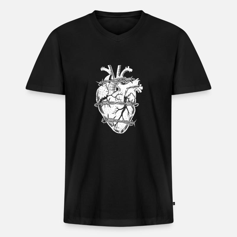 Stacheldraht Herz - Männer Premium Bio T-Shirt mit V-Ausschnitt - Schwarz