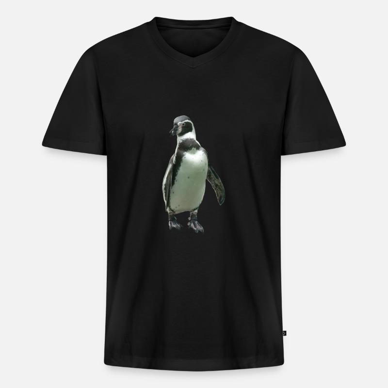 Pinguin - Männer Premium Bio T-Shirt mit V-Ausschnitt - Schwarz