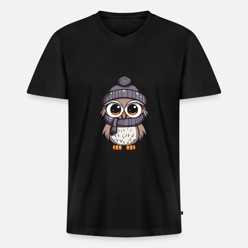 Eule Winter Comic - Männer Premium Bio T-Shirt mit V-Ausschnitt - Schwarz