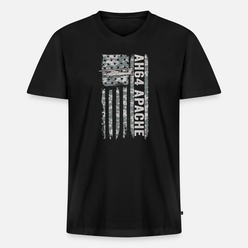 AH-64 Apache helicopter with American flag - Men's Premium Organic T-shirt with V-neck - black