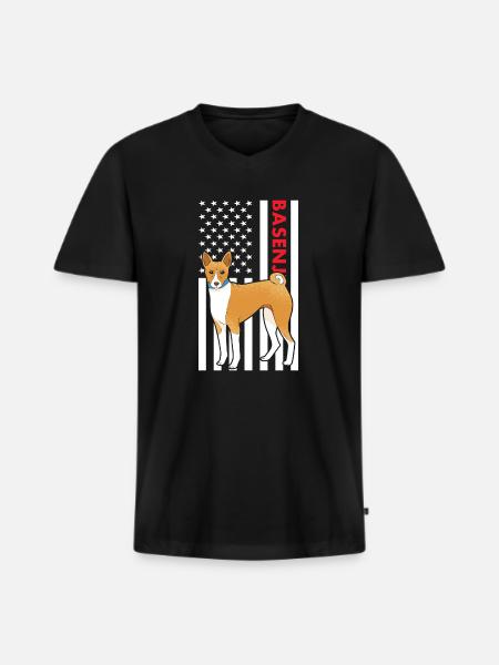 Dog Basenji Us Flag - Men's Premium Organic T-shirt with V-neck - black