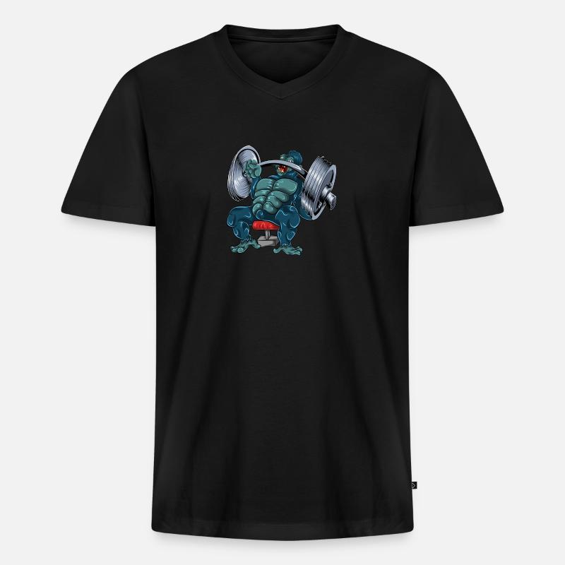 Gorilla Affe Bankdrücken - Männer Premium Bio T-Shirt mit V-Ausschnitt - Schwarz