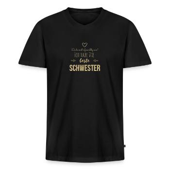 Beste Schwester Geschenkidee - Männer Premium Bio T-Shirt mit V-Ausschnitt - Schwarz - Vorne - Nico (187cm)