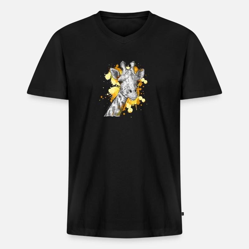 Giraffe - Männer Premium Bio T-Shirt mit V-Ausschnitt - Schwarz