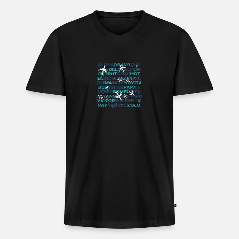 Flugzeug Luftfahrt Fliegen - Männer Premium Bio T-Shirt mit V-Ausschnitt - Schwarz