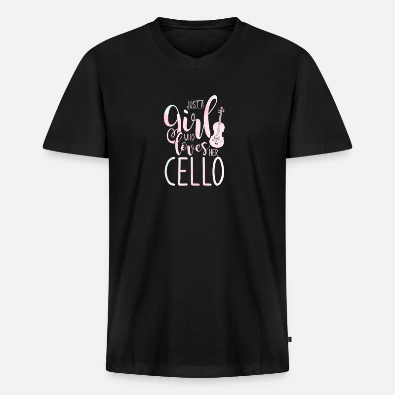 Cello Mädchen - Männer Premium Bio T-Shirt mit V-Ausschnitt - Schwarz