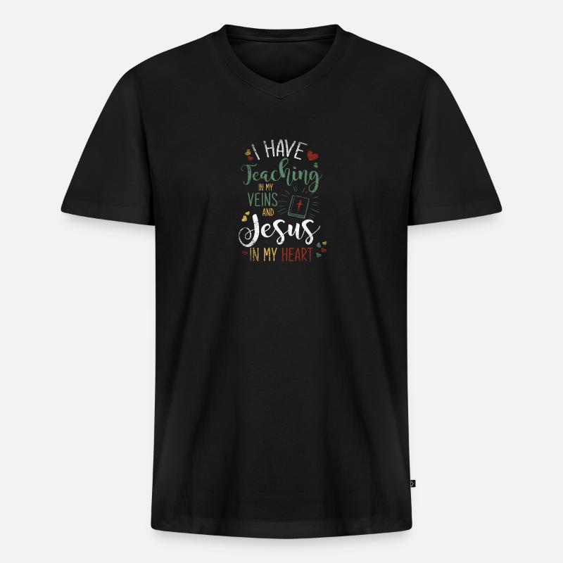 Jesus Gläubig - Männer Premium Bio T-Shirt mit V-Ausschnitt - Schwarz