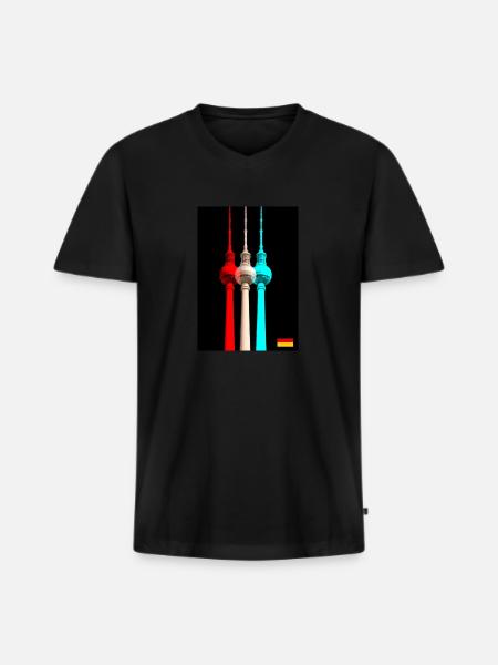 Berliner Fernsehturm - Männer Premium Bio T-Shirt mit V-Ausschnitt - Schwarz