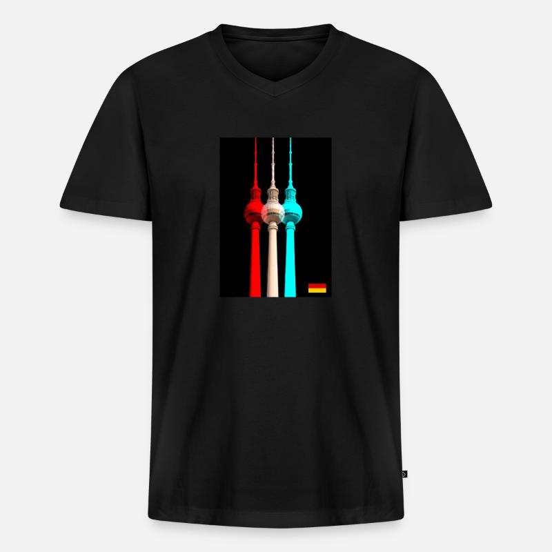 Berliner Fernsehturm - Männer Premium Bio T-Shirt mit V-Ausschnitt - Schwarz