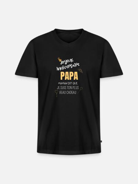 Joyeux anniversaire Papa - T-shirt encolure en V Premium bio Homme - noir